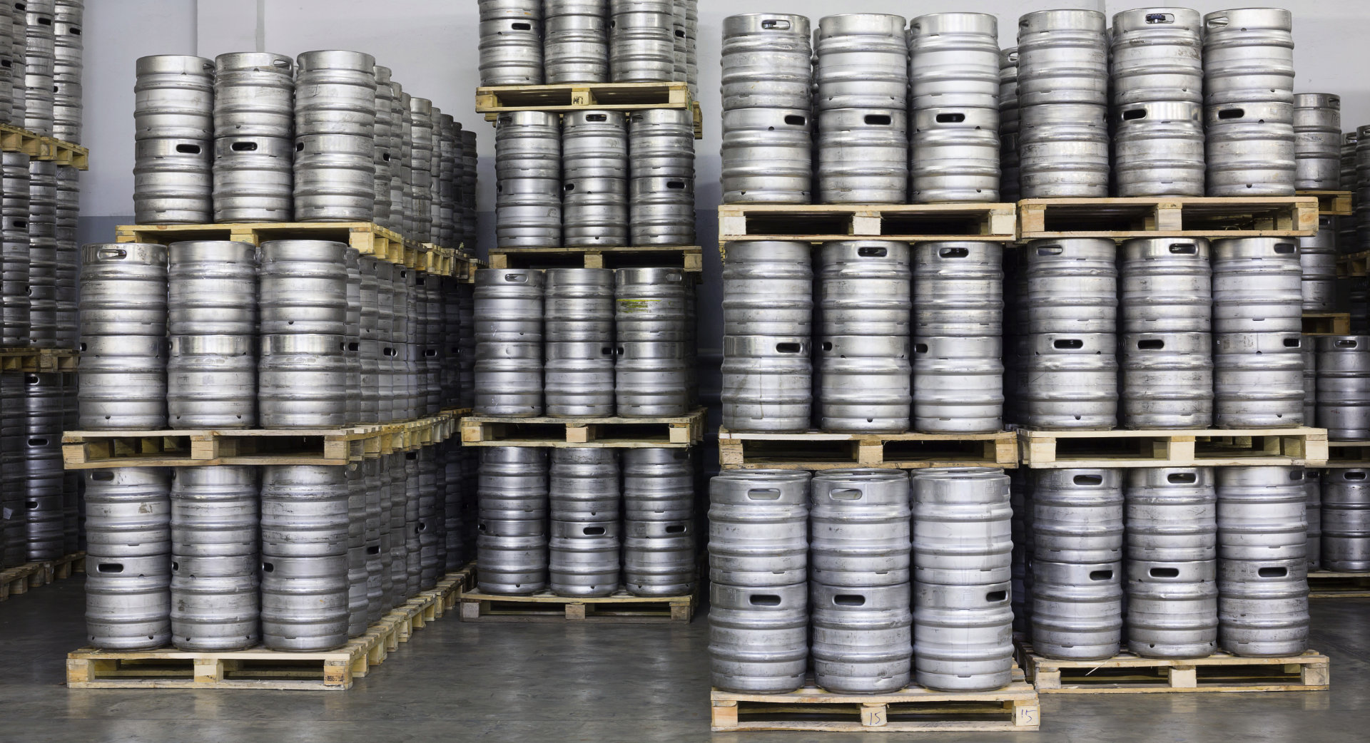 Pallets of beer kegs